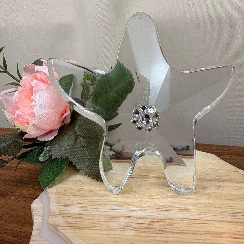 Oleg Cassini Signed Crystal Starfish Paperweight Clear Glass Rhinestone